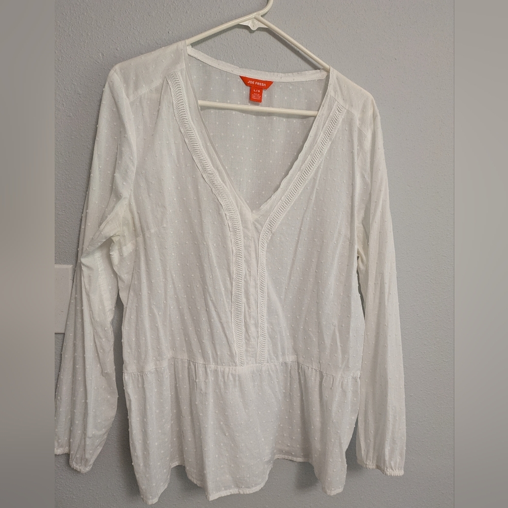 Joe Fresh Swiss Dot V-Neck Blouse